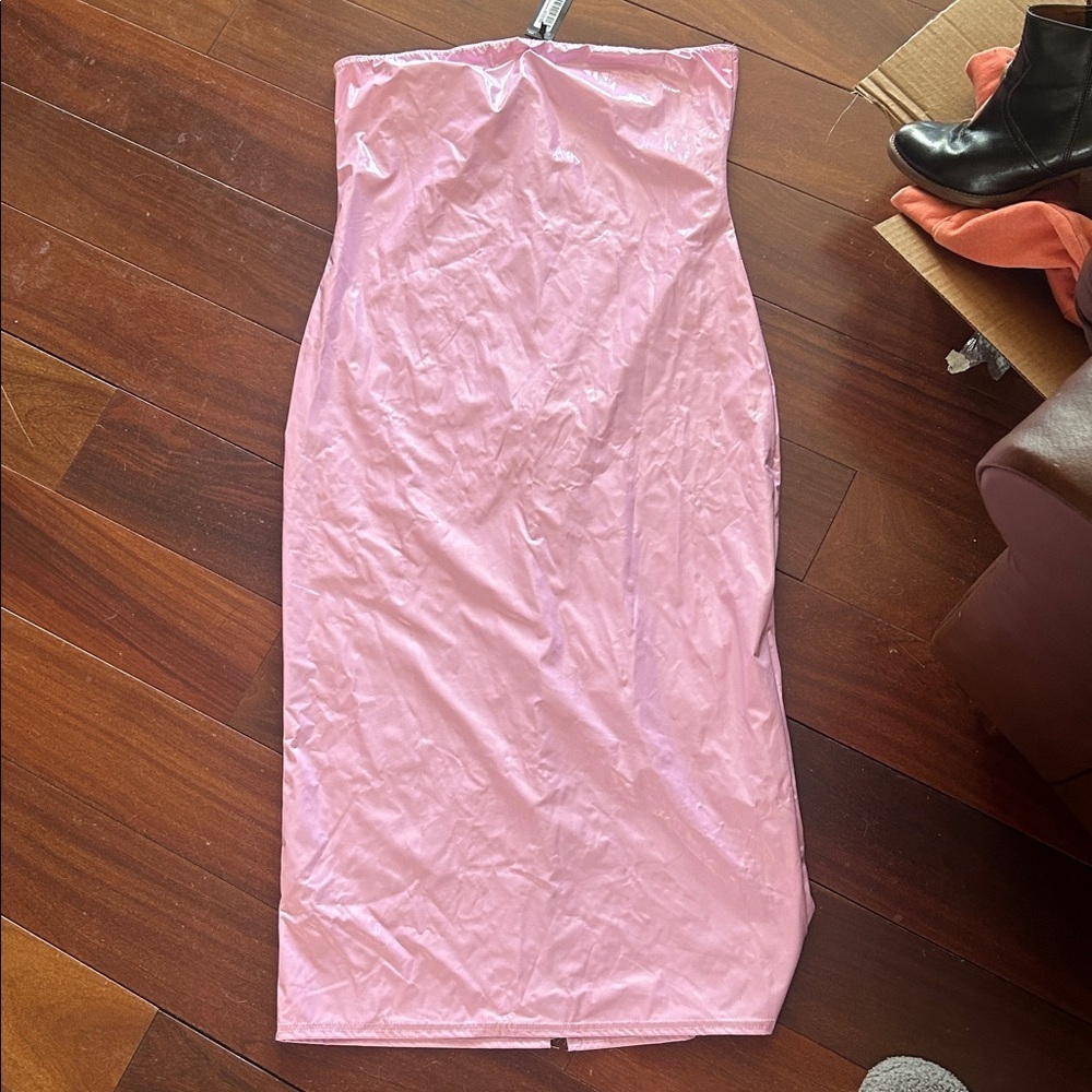 boohoo pink bodycon dress | Dresses | Boohoo Vinyl Midi Pvc Tube Top Nwt Us 4 Farm Rio Dress Sequin prom dresses for black girls enhanced fabric with elastane Color:White + Black Striped Suit